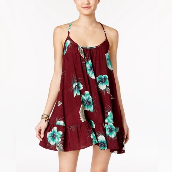 Volcom Floral Spaghetti Strap Criss Cross Back Tank Cami Dress Size XS - Picture 1 of 6